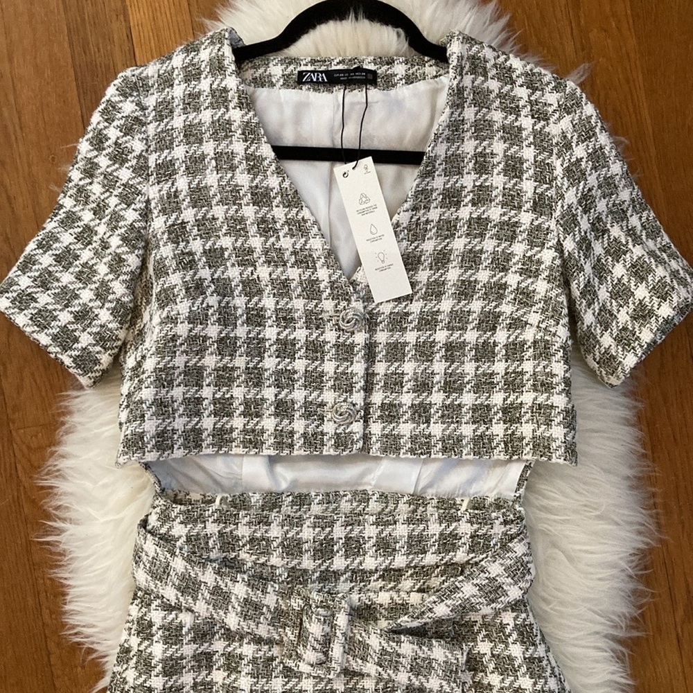 Zara Tweed Cut-Out Belted Mini Dress 1 piece - Picture 3 of 16